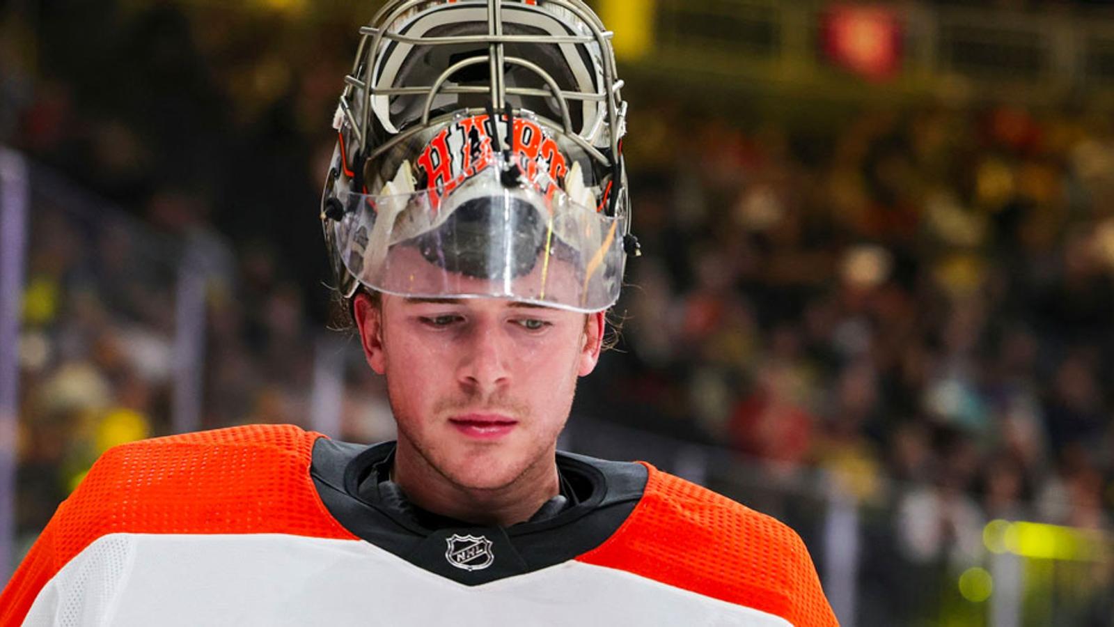 Flyers Carter Hart is entangled with issues of an alleged sexual assault in 2018. (Photo: HockeyFeed)